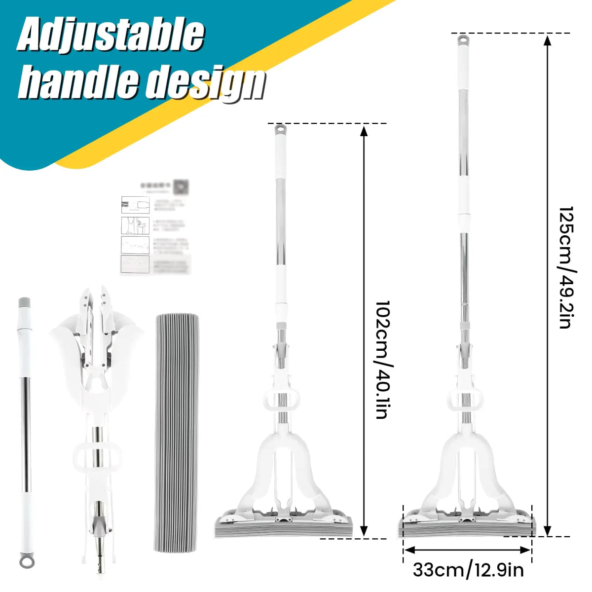 Sponge Mop with Adjustable Handle and Self - Wringing - Savroo