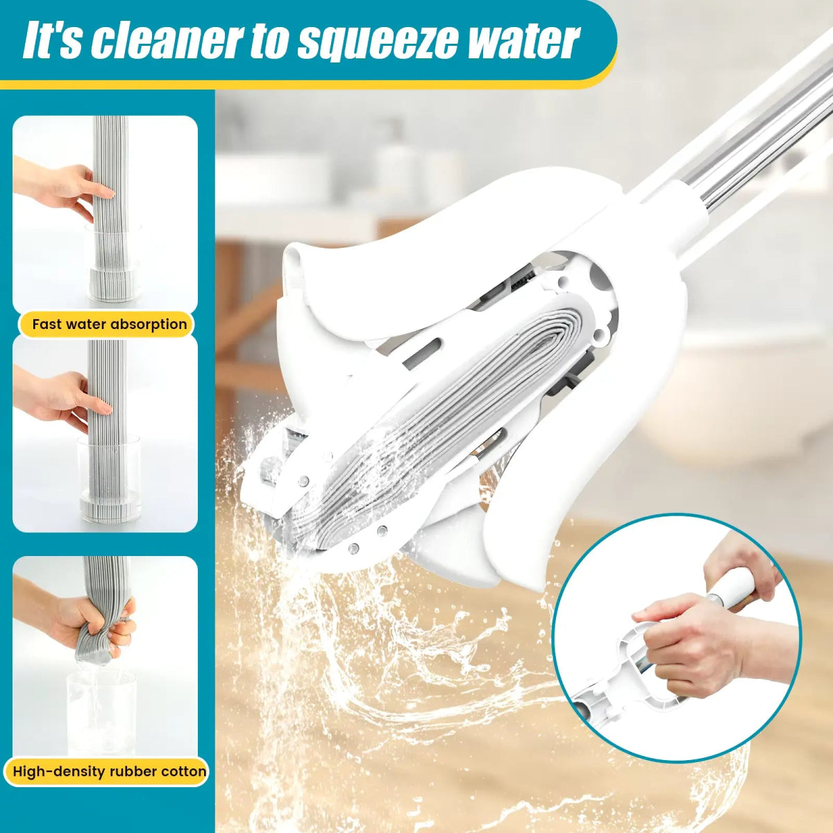 Sponge Mop with Adjustable Handle and Self - Wringing - Savroo