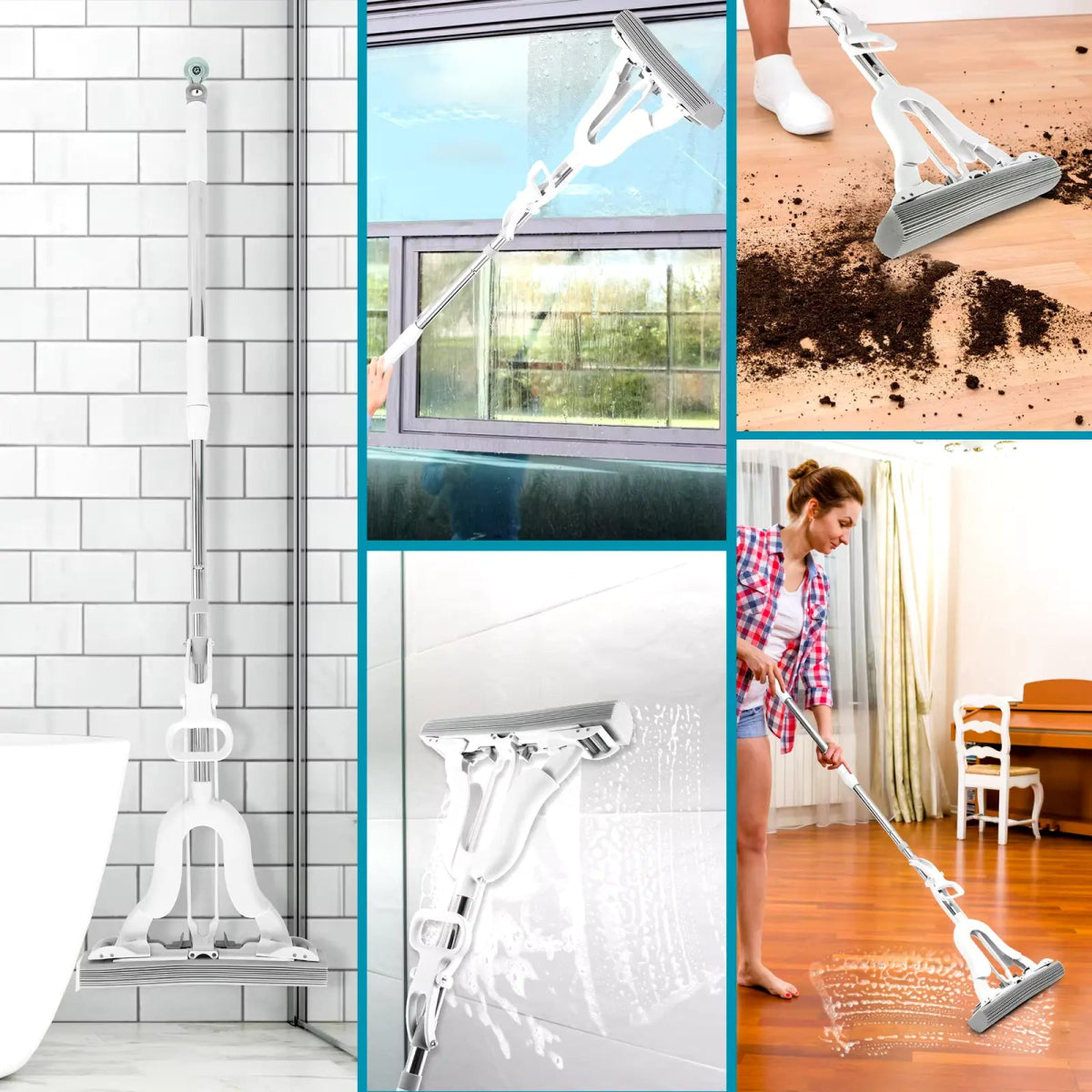 Sponge Mop with Adjustable Handle and Self - Wringing - Savroo