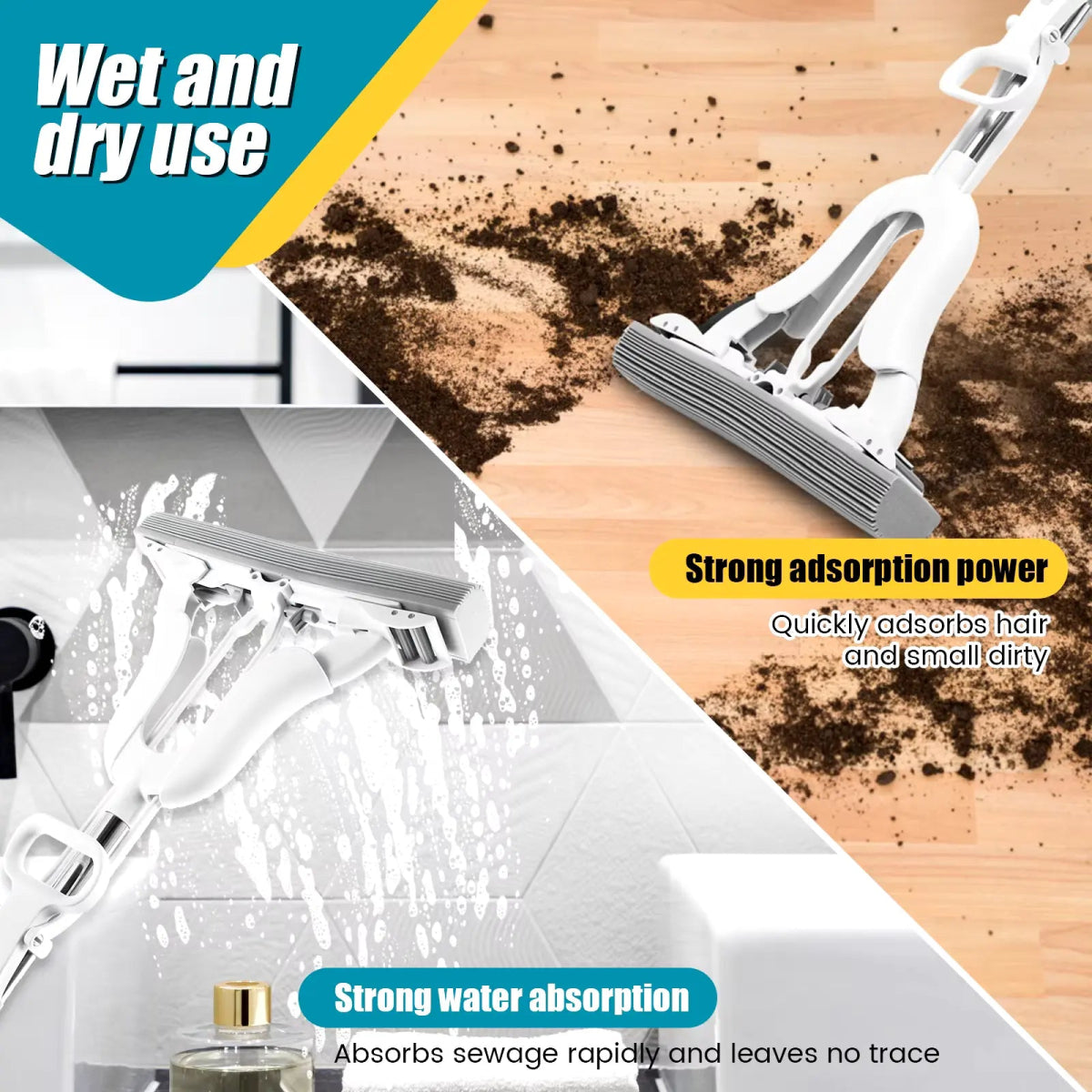 Sponge Mop with Adjustable Handle and Self - Wringing - Savroo