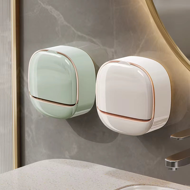 Quick-Drain Wall Mounted Soap Dish with Self-Adhesive Holder - Waterproof Soap Case with Drain Box for Shower or Bath